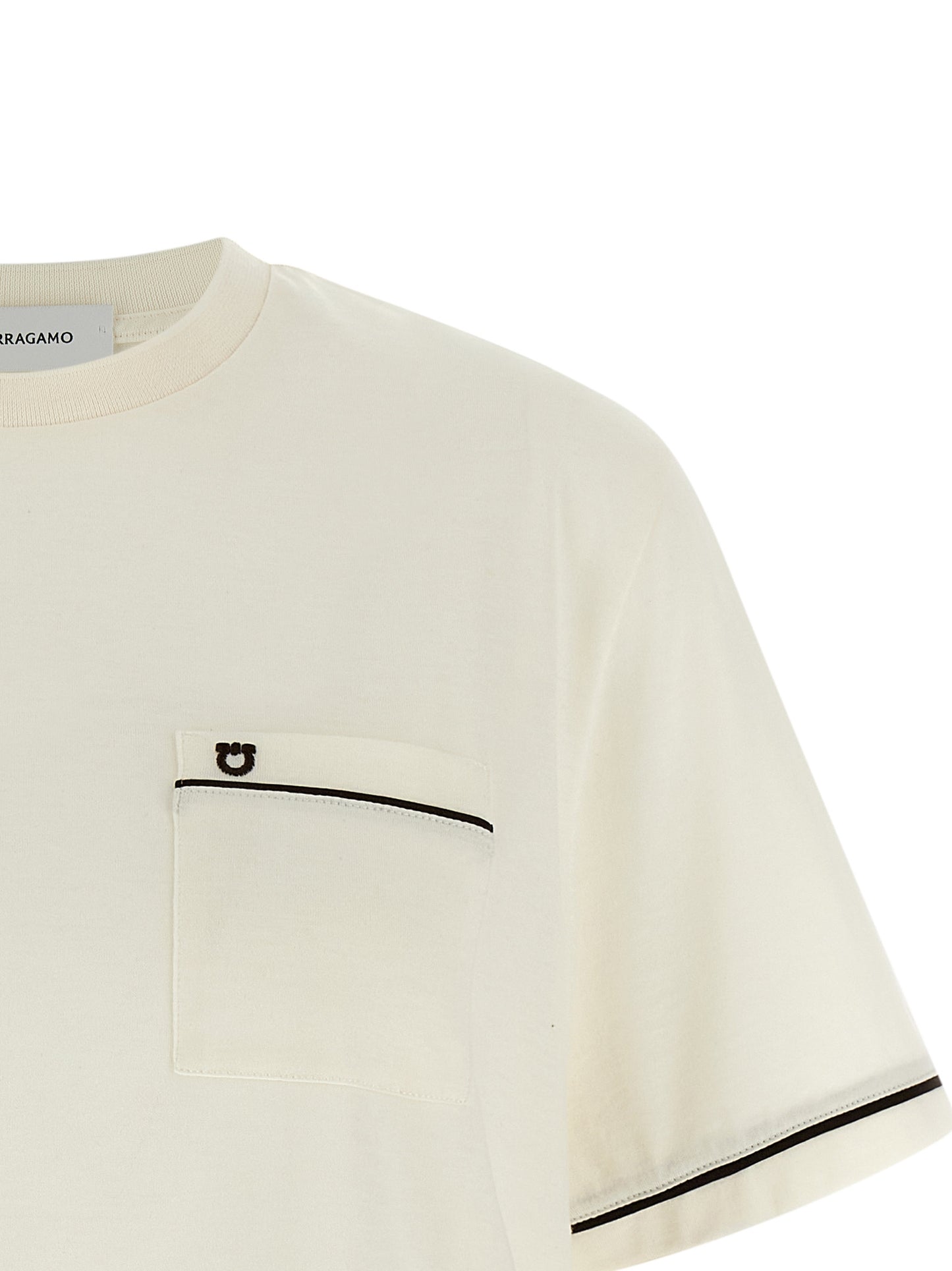 T-Shirt by Ferragamo for women in cashmere cotton blend beige showcases a unassuming silhouette, artfully detailed with a refined crew neckline and unassuming for a sophisticated, contemporary look.