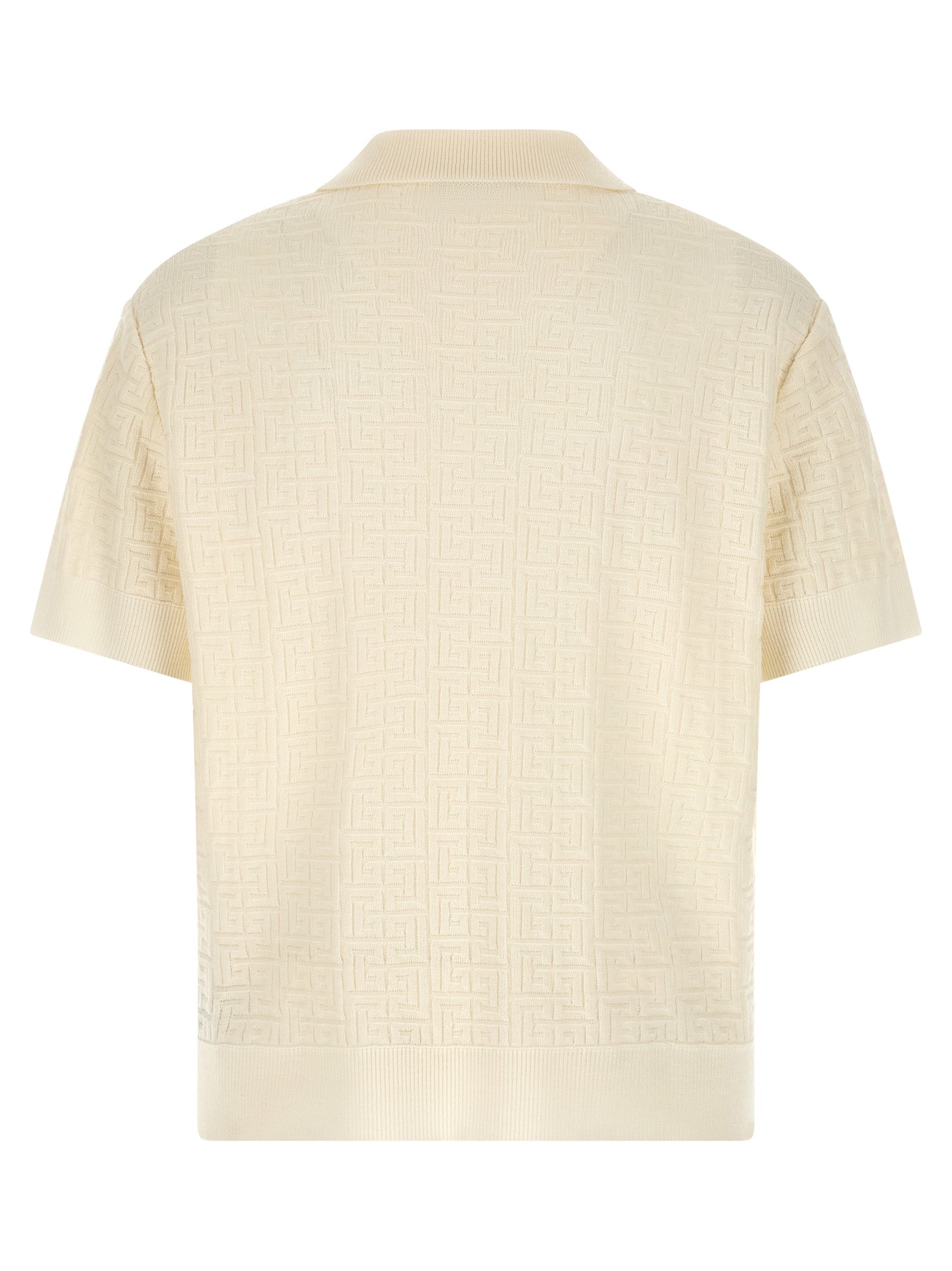 Polo Shirt by Balmain for men in polyamide linen & wool white, jacquard & monogram presents a sleek silhouette, featuring a refined and for a sleek finish.