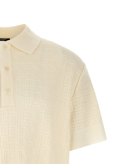 Polo Shirt by Balmain for men in polyamide linen & wool white, jacquard & monogram showcases a enviable silhouette, featuring a refined and for a enviable finish.