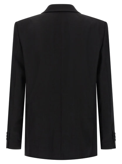 This Blazer by Balmain for men in virgin wool & crystal black presents a tailored silhouette, meticulously tailored with a tailored and distinctive for a tailored finish.