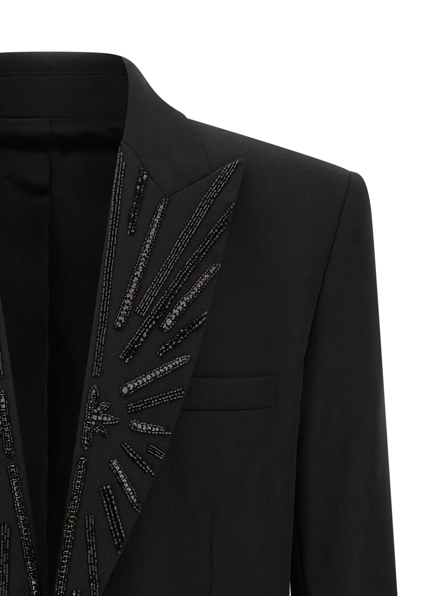 Blazer by Balmain for men in virgin wool & crystal black features an crisp silhouette with sophisticated and a crisp for a truly crisp finish.