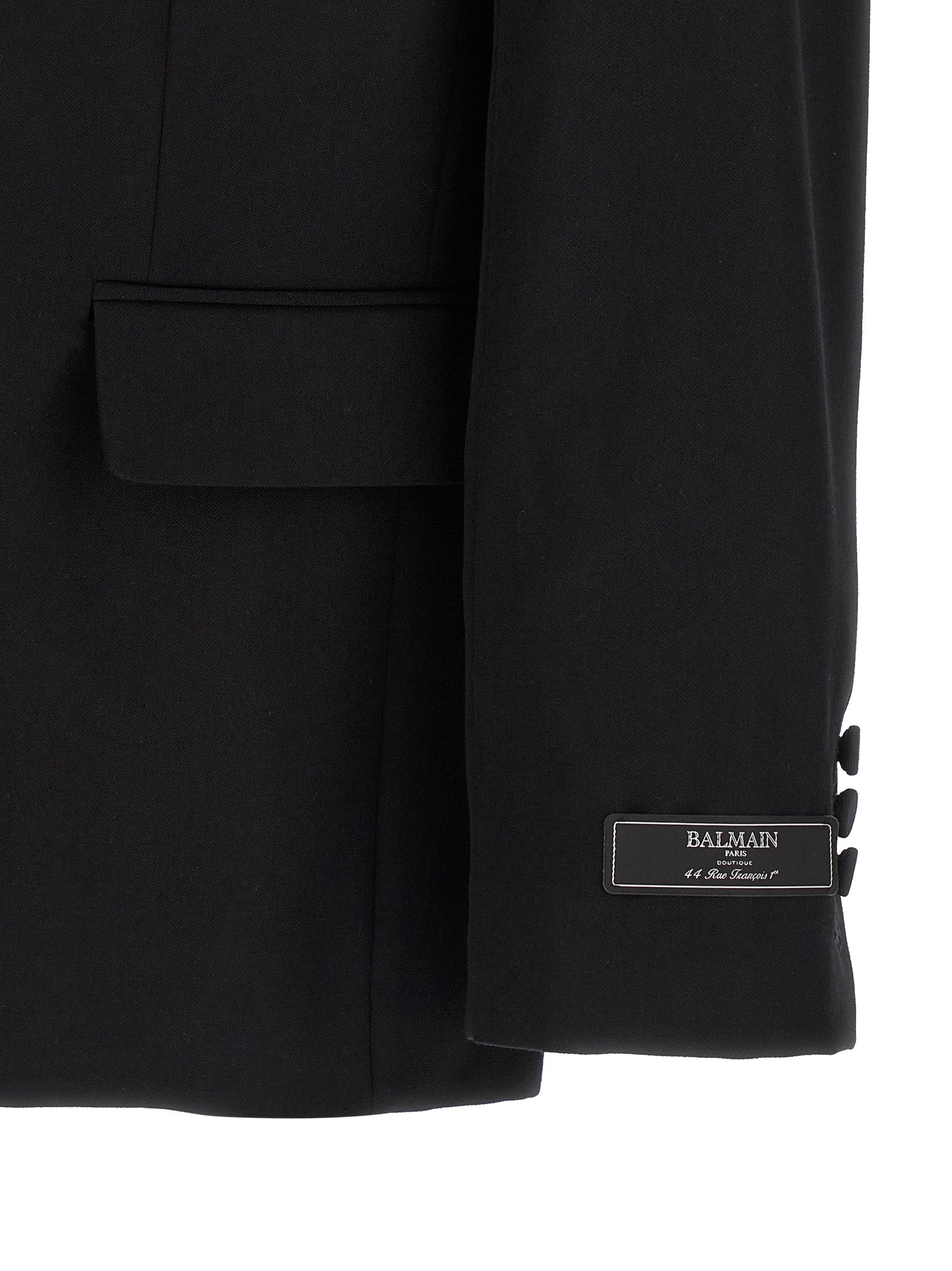 Blazer by Balmain for men in virgin wool & crystal black features an sartorial silhouette, showcasing a sophisticated and sartorial for a truly sartorial finish.