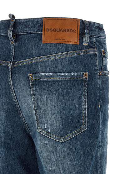 Dsquared² Men's Straight Leg Stretch Polyester Denim Cotton Jeans - Blue