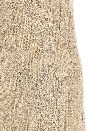 Dress by Brunello Cucinelli for women in cotton linen & sequins beige features an sultry silhouette defined by a and , falling to an sultry long for a sultry look.
