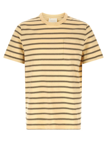 T-Shirt by A.P.C. for men in organic cotton beige & striped showcases a unassuming silhouette, artfully detailed with a refined crew neckline and unassuming short-sleeve for a sophisticated, contemporary look.