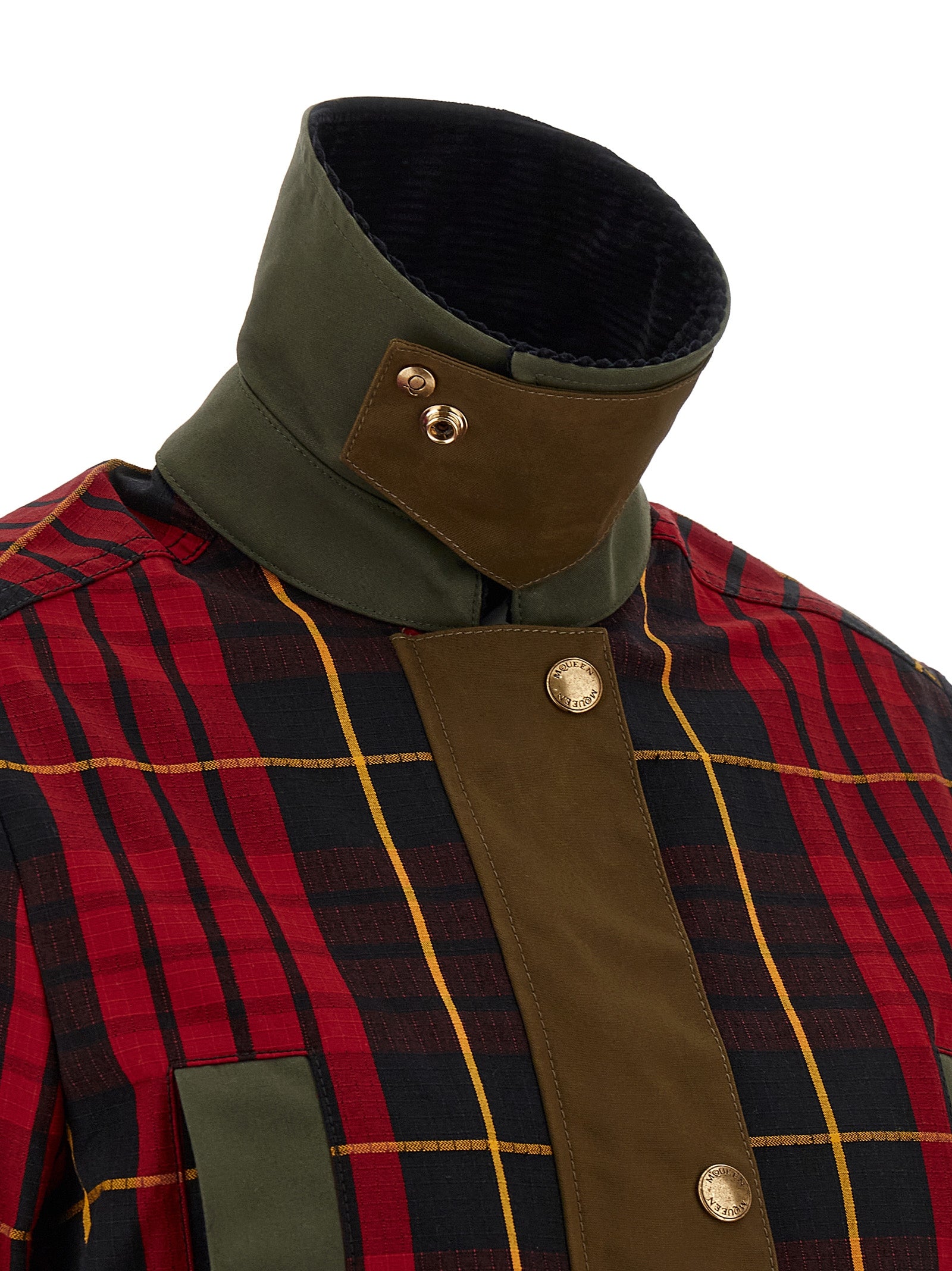 Overcoat by Alexander McQueen for women in viscose cotton corduroy multicolor, tartan & patchwork features an satoral silhouette, showcasing a sophisticated and satoral pockets for a premium, timeless look.