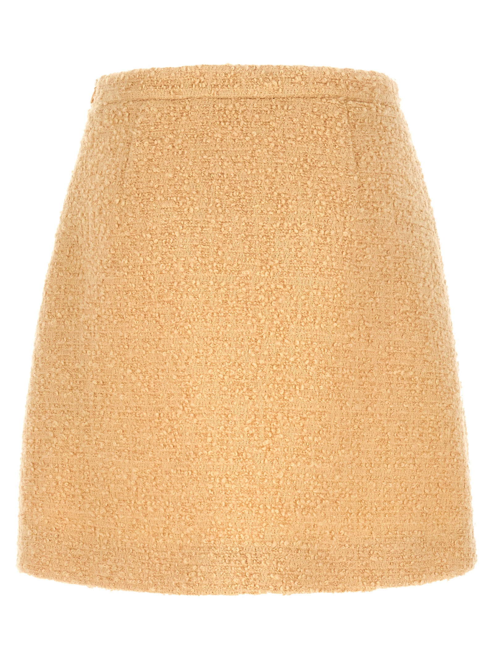 Skirt by Valentino Garavani for women in polyamide silk virgin wool tweed beige, gold & striped features an relaxed-yet-refined silhouette that elegantly showcases the V Logo Women's Polyamide Silk Virgin Wool Tweed Mini Long Skirt design and sophisticated mini long.