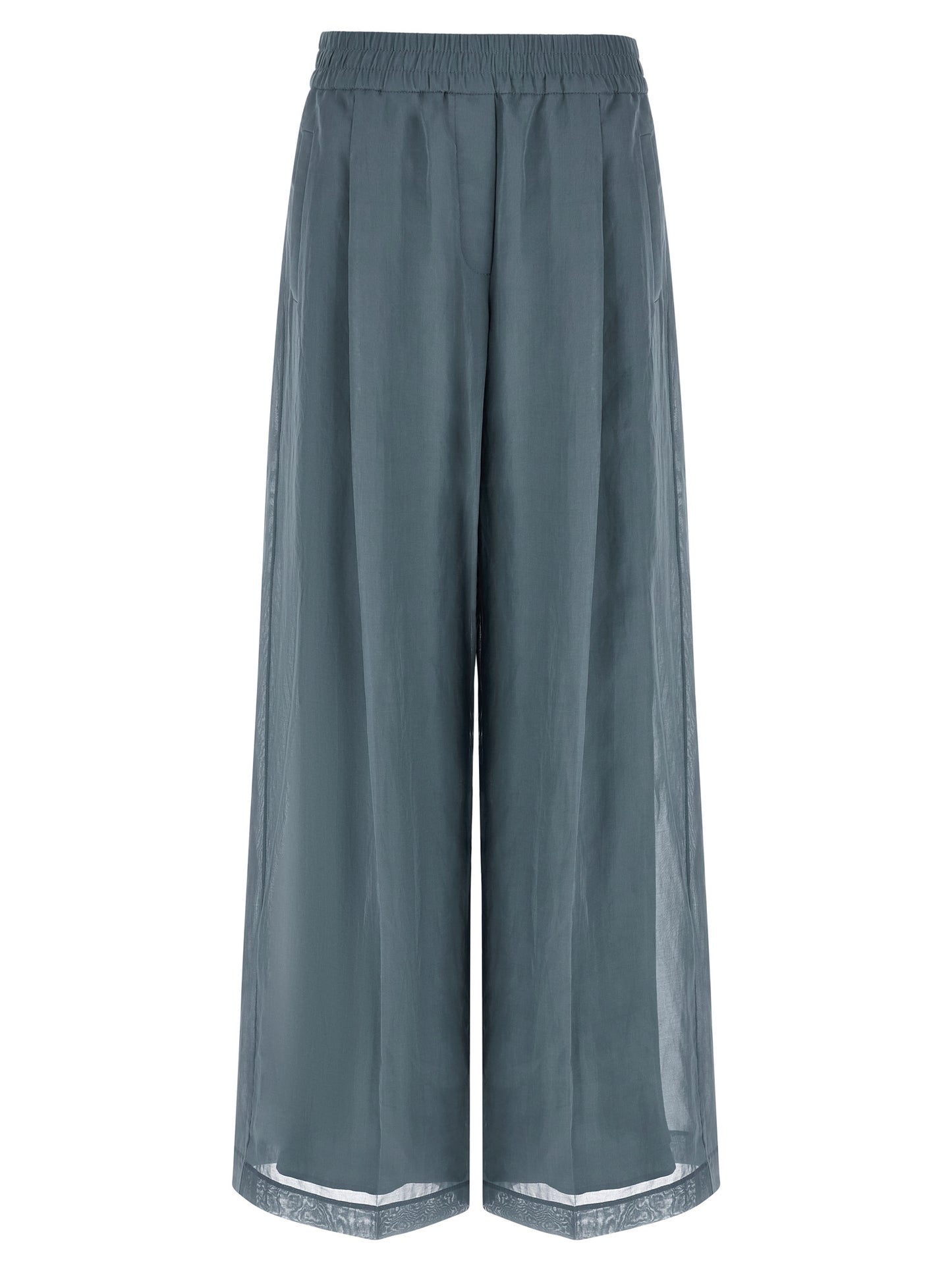 Casual Pants by Brunello Cucinelli for women in cotton blue features an sophisticated high rise and wide with a precise long, creating a sophisticated and sophisticated silhouette.