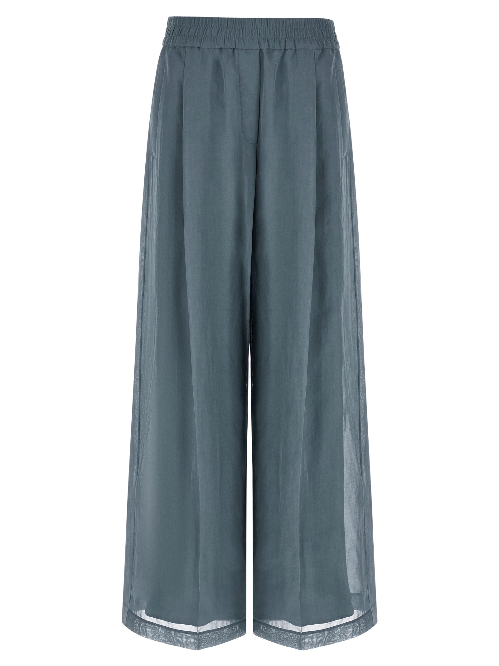 Casual Pants by Brunello Cucinelli for women in cotton blue features an sophisticated high rise and wide with a precise long, creating a sophisticated and sophisticated silhouette.