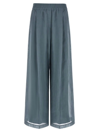Casual Pants by Brunello Cucinelli for women in cotton blue features an sophisticated high rise and wide with a precise long, creating a sophisticated and sophisticated silhouette.