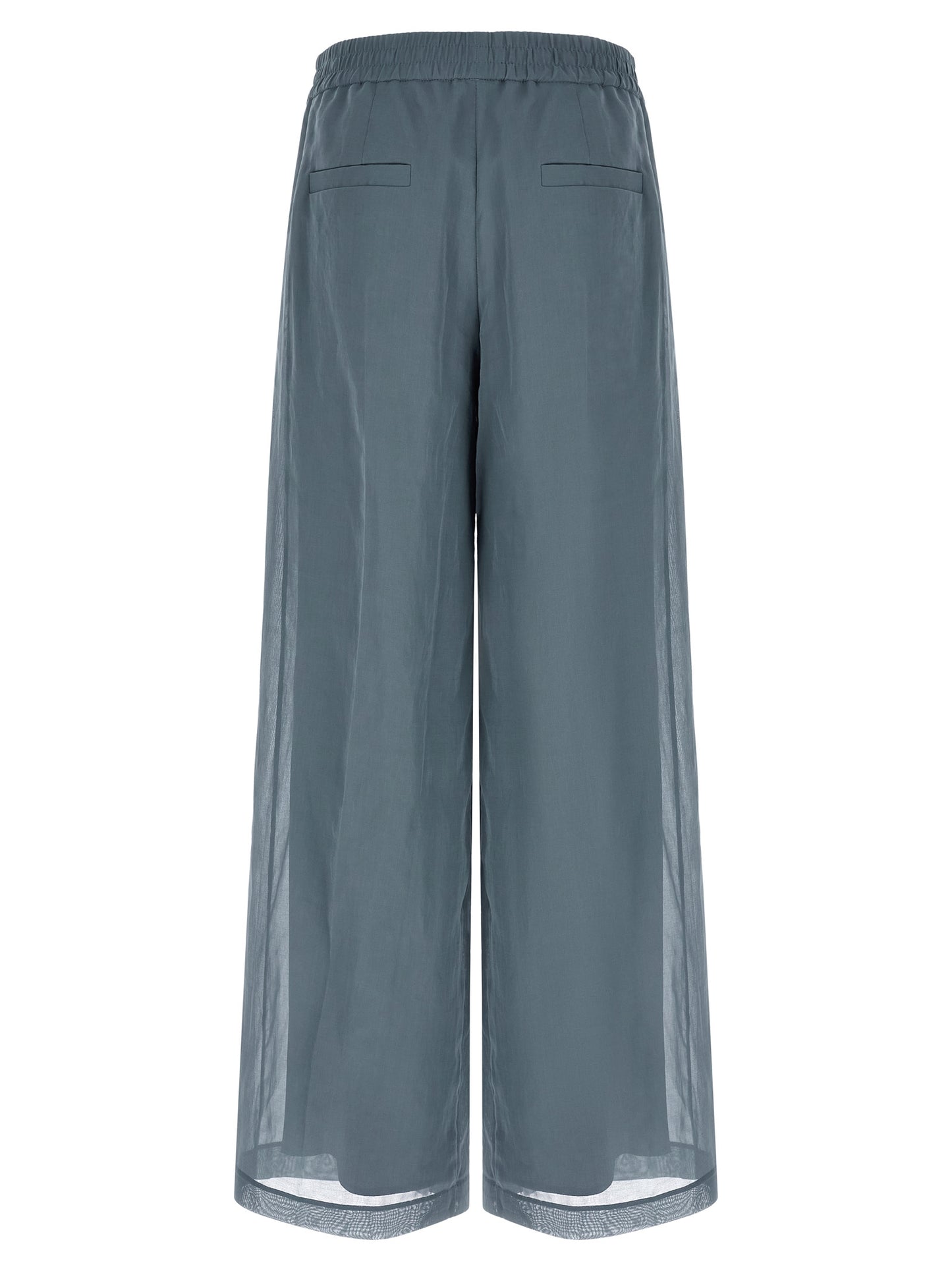 Casual Pants by Brunello Cucinelli for women in cotton blue features an sophisticated high rise and wide with a precise long, creating a sophisticated and sophisticated silhouette.