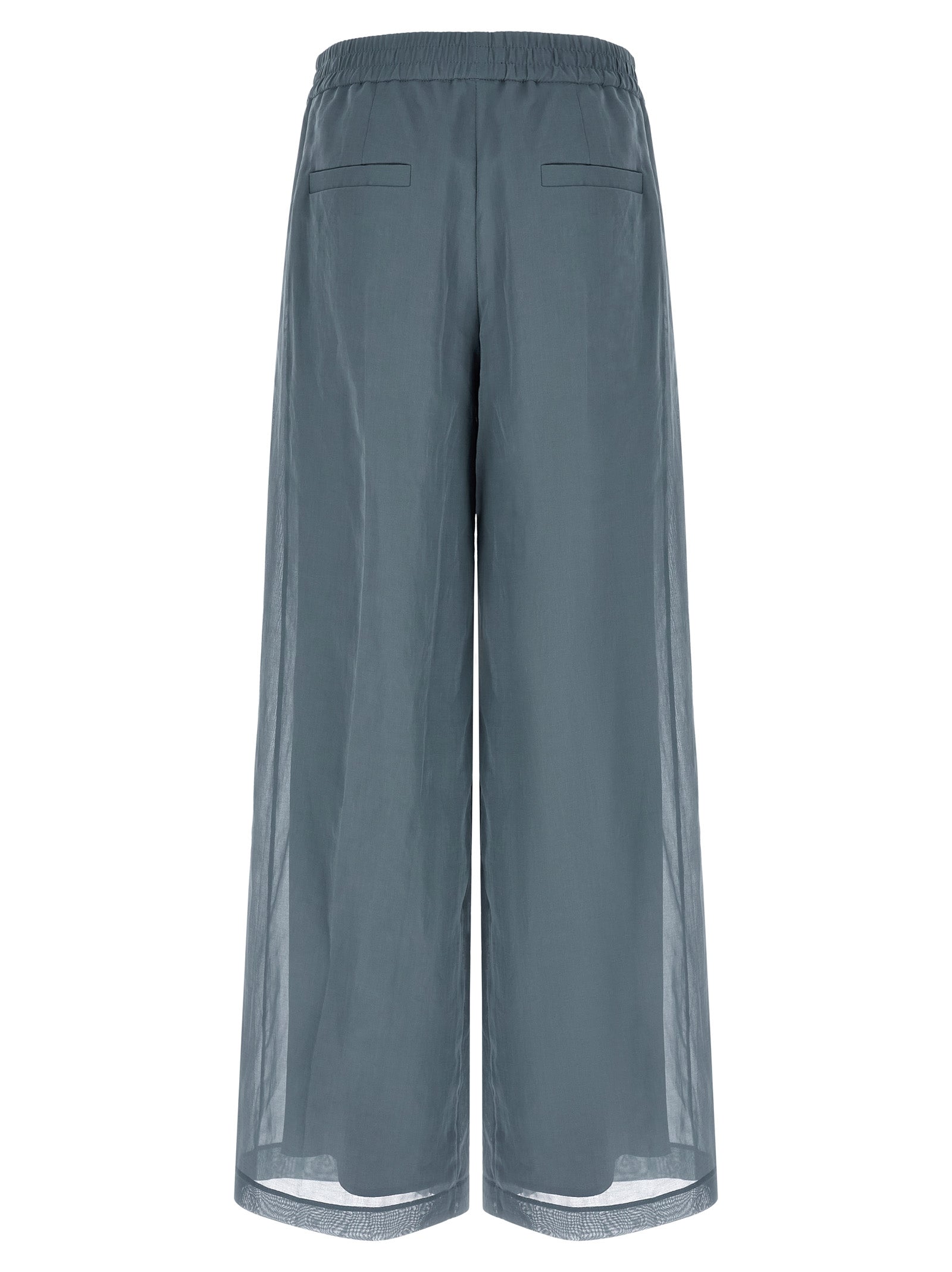 Casual Pants by Brunello Cucinelli for women in cotton blue features an sophisticated high rise and wide with a precise long, creating a sophisticated and sophisticated silhouette.