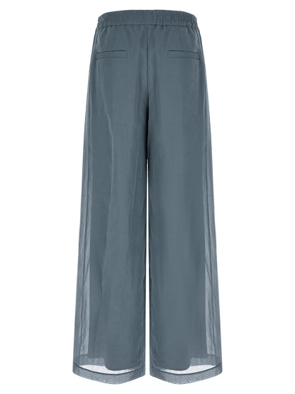 Casual Pants by Brunello Cucinelli for women in cotton blue features an sophisticated high rise and wide with a precise long, creating a sophisticated and sophisticated silhouette.