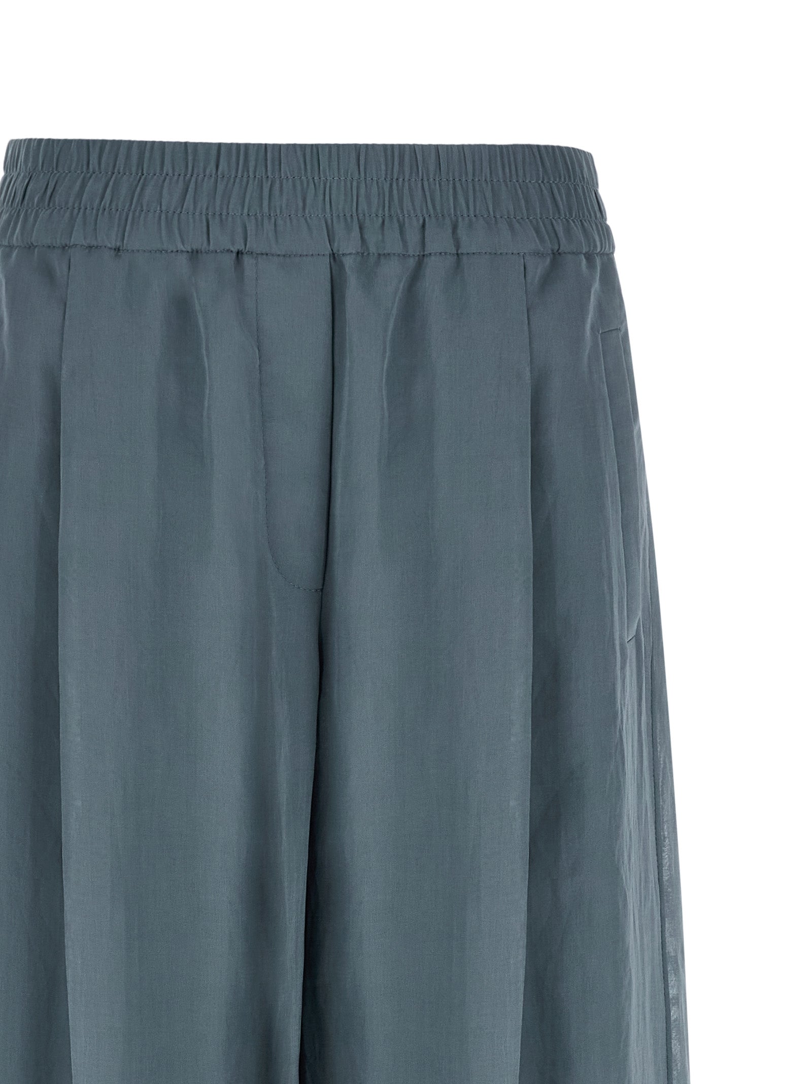 Casual Pants by Brunello Cucinelli for women in cotton blue features a refined silhouette with a refined wide, defined by a high rise and a refined long for a refined finish.