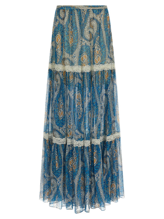 Skirt by Etro for women in silk light-blue features a sublime silhouette, showcasing the sublime design of the Women's Silk Mini Skirt in a sophisticated mini.