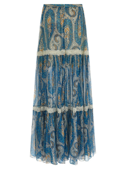 Skirt by Etro for women in silk light-blue features a captivating silhouette, showcasing the captivating Women's Silk Mini Skirt design with a sophisticated mini for a captivating look.
