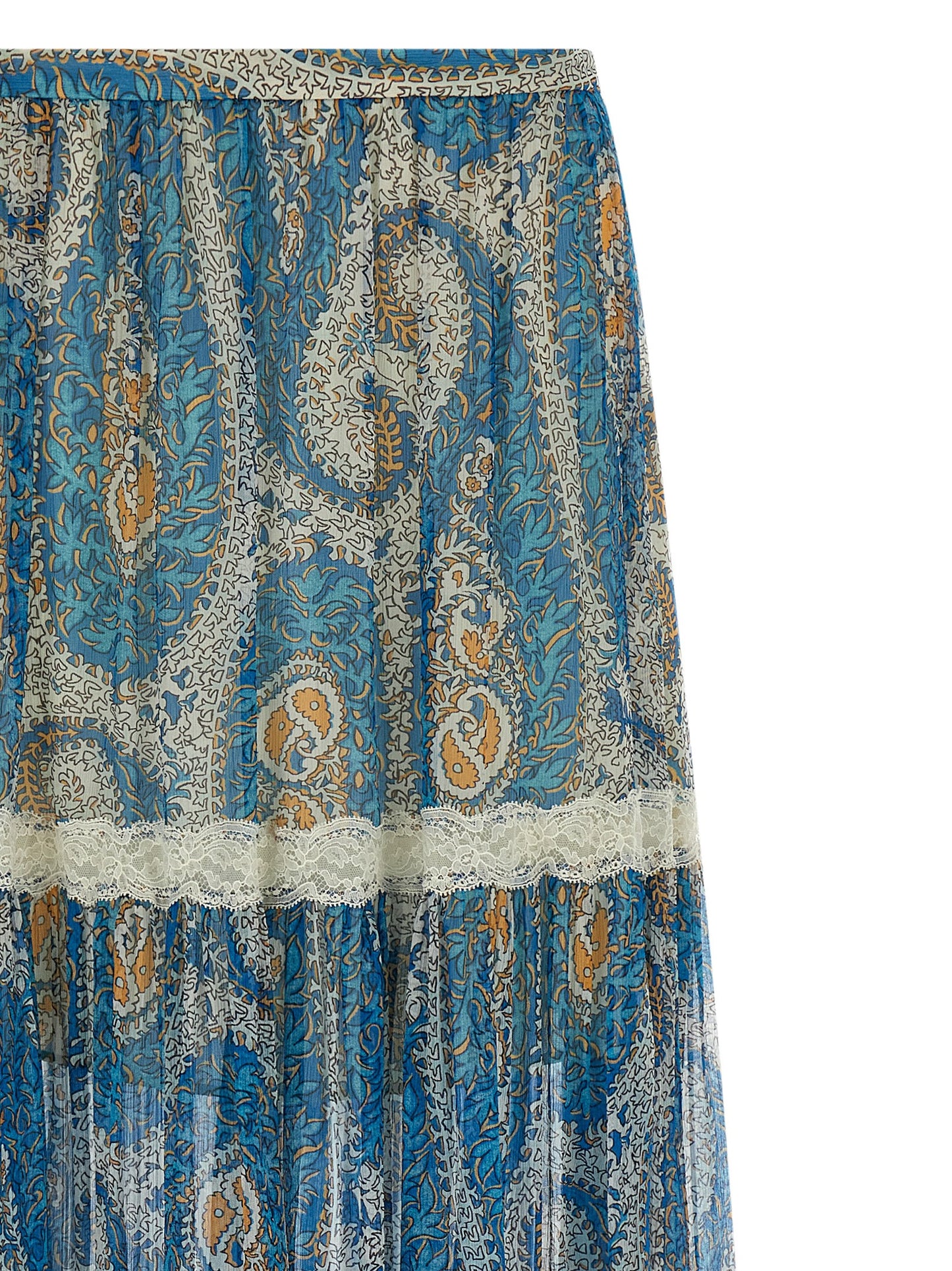 Skirt by Etro for women in silk light-blue showcases a dramatic silhouette, artfully capturing the essence of the Women's Silk Mini Skirt in a dramatic mini cut for a refined look.