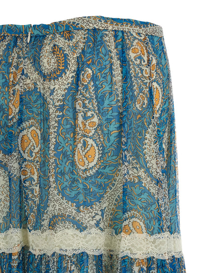 Skirt by Etro for women in silk light-blue features an tailored silhouette, artfully capturing the essence of Women's Silk Mini Skirt in a sophisticated mini.