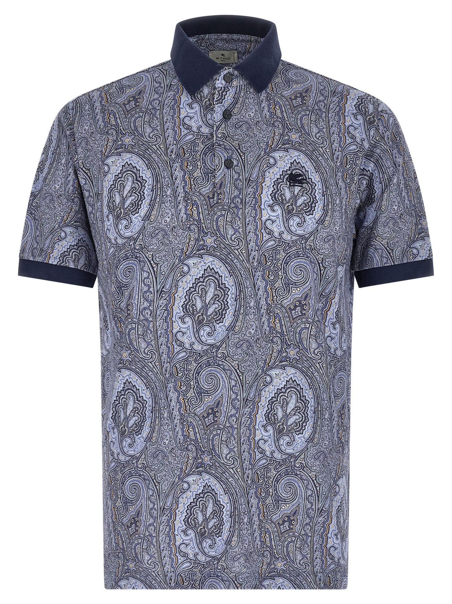 Polo Shirt by Etro for men in cotton blue & paisley presents a sleek silhouette, featuring a refined and for a sleek finish.
