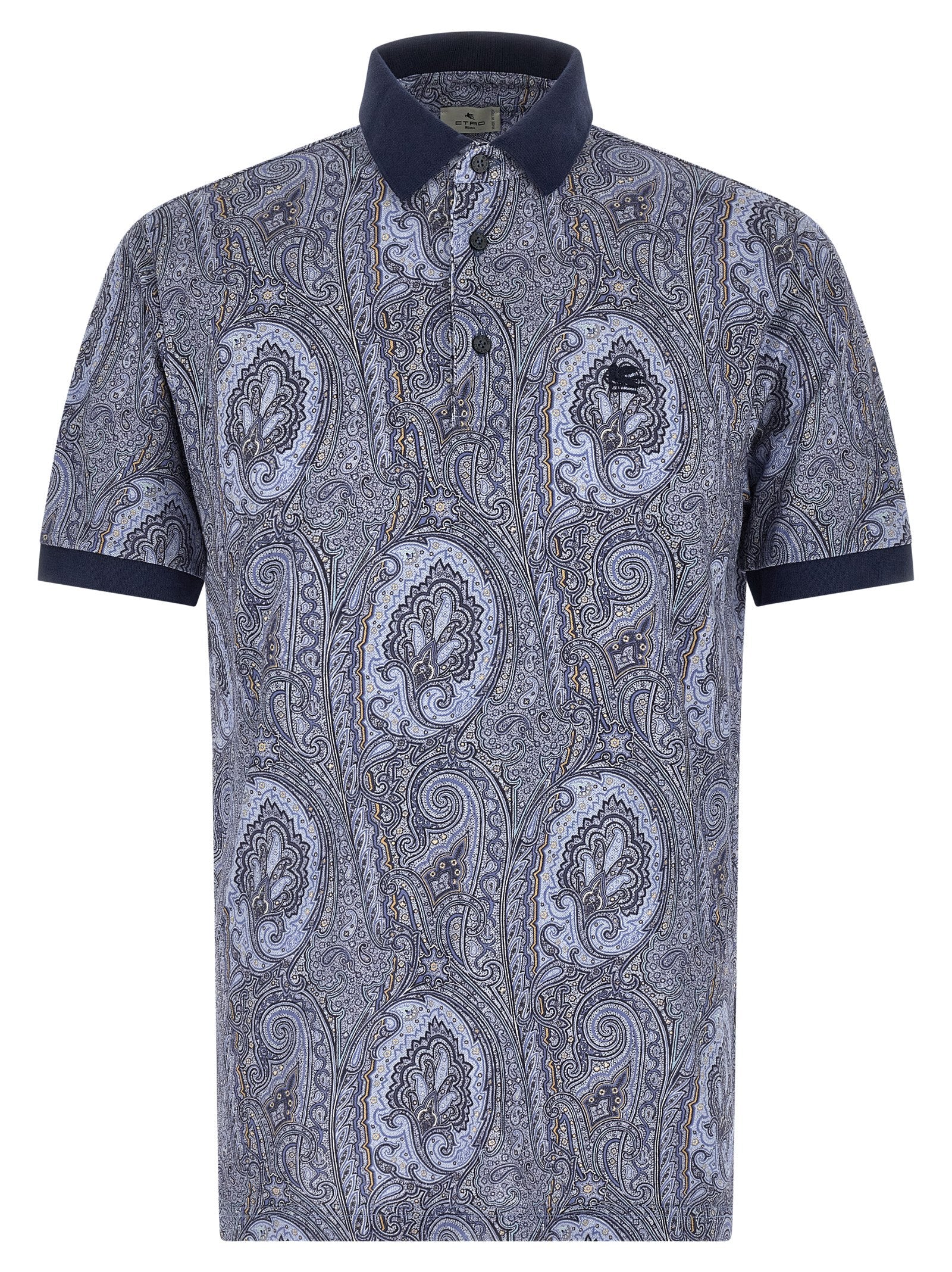 Polo Shirt by Etro for men in cotton blue & paisley presents a sleek silhouette, featuring a refined and for a sleek finish.