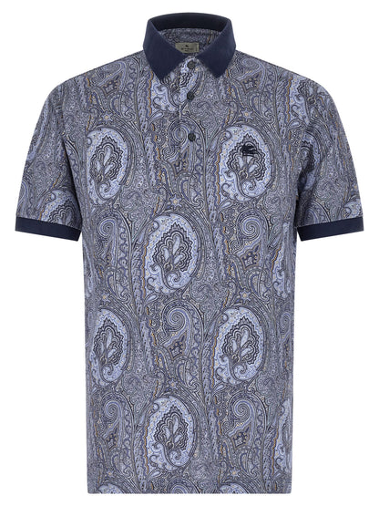 Polo Shirt by Etro for men in cotton blue & paisley presents a sleek silhouette, featuring a refined and for a sleek finish.