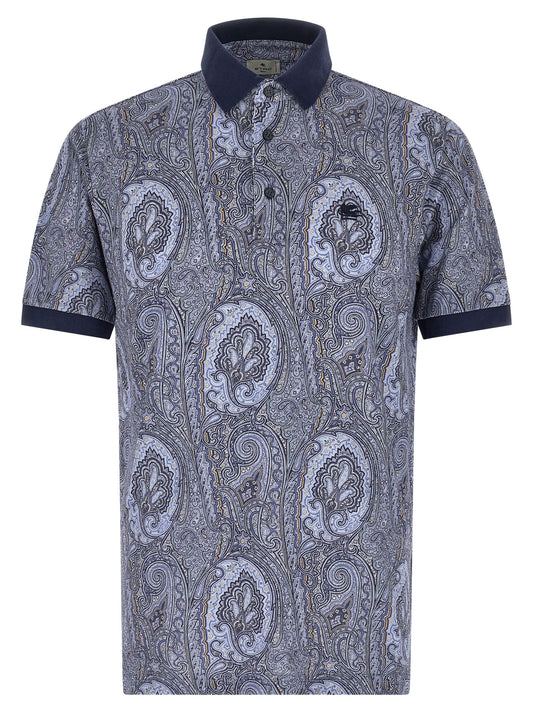 Polo Shirt by Etro for men in cotton blue & paisley presents a sleek silhouette, featuring a refined and for a sleek finish.