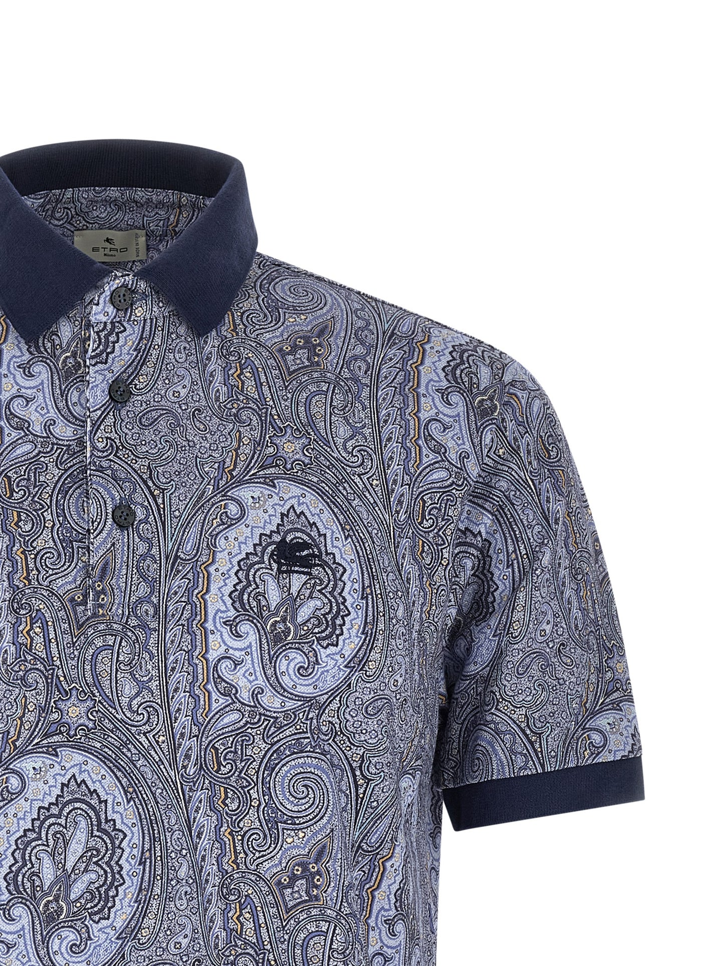 Polo Shirt by Etro for men in cotton blue & paisley presents a distinguished silhouette, showcasing a sophisticated and distinguished for a truly distinguished finish.