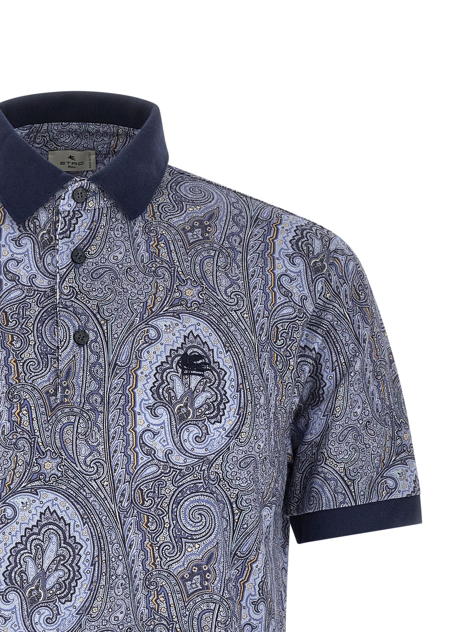 Polo Shirt by Etro for men in cotton blue & paisley presents a distinguished silhouette, showcasing a sophisticated and distinguished for a truly distinguished finish.