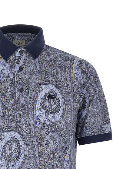 Polo Shirt by Etro for men in cotton blue & paisley presents a distinguished silhouette, showcasing a sophisticated and distinguished for a truly distinguished finish.