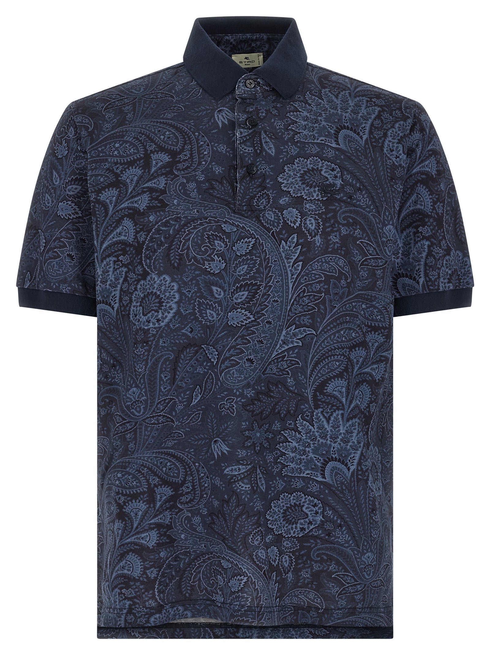This Polo Shirt by Etro for men in cotton blue, paisley, signature & print presents a flawless silhouette, showcasing flawless detailing and a refined for a truly flawless aesthetic.