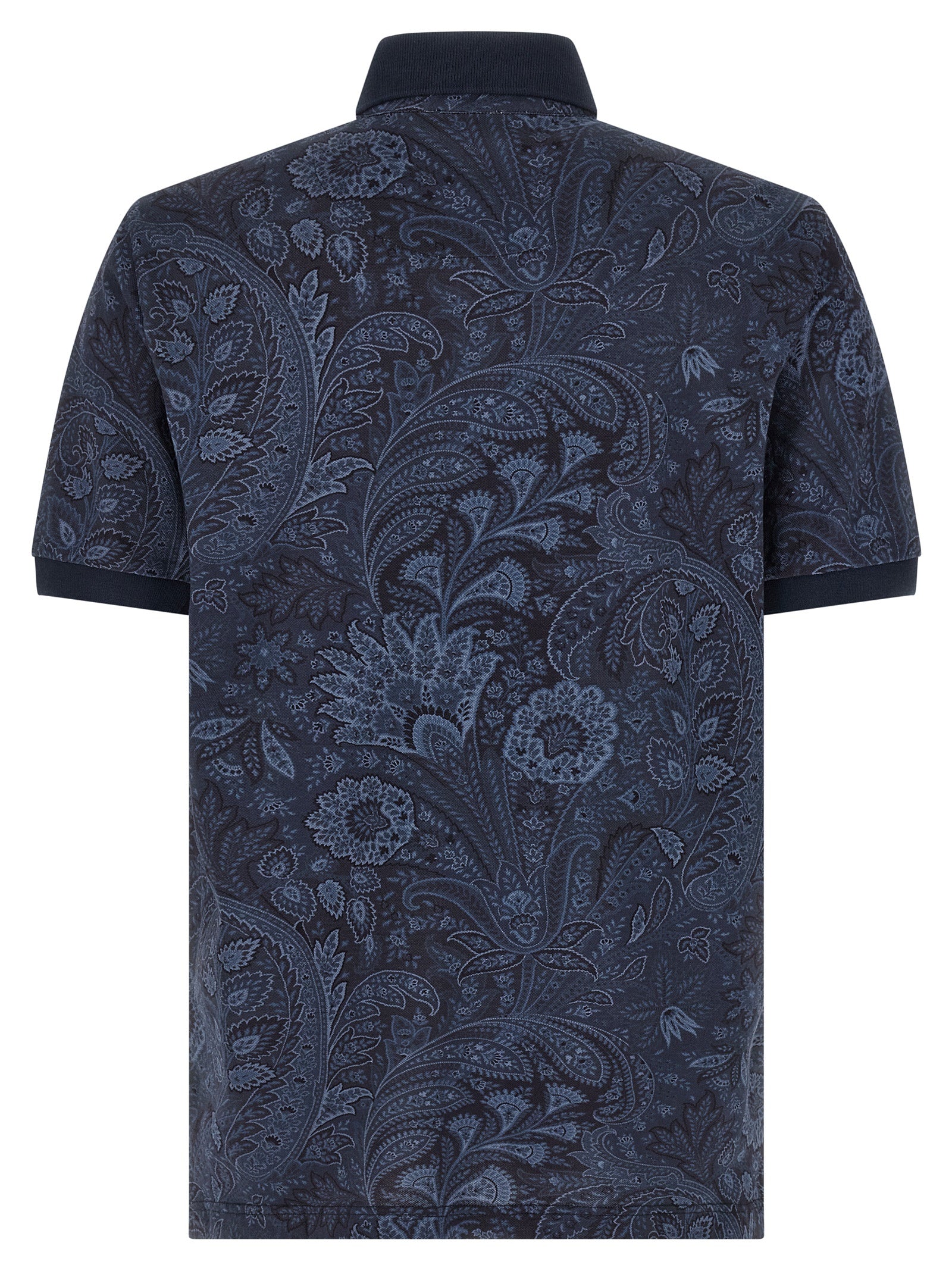 Polo Shirt by Etro for men in cotton blue, paisley, signature & print presents a crisp silhouette, artfully detailed with a crisp and crisp .