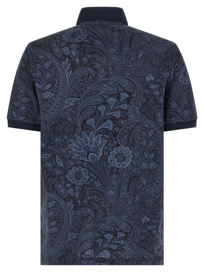 Polo Shirt by Etro for men in cotton blue, paisley, signature & print presents a crisp silhouette, artfully detailed with a crisp and crisp .