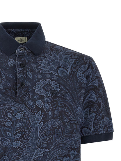 Polo Shirt by Etro for men in cotton blue, paisley, signature & print showcases a sharp silhouette, detailed with a refined and sharp for a sophisticated finish.