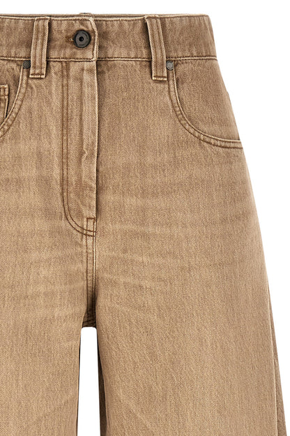 Jeans by Brunello Cucinelli for women in denim cotton beige features an refined tailoring silhouette, showcasing a premium wide with a and long cut for a refined tailoring look.