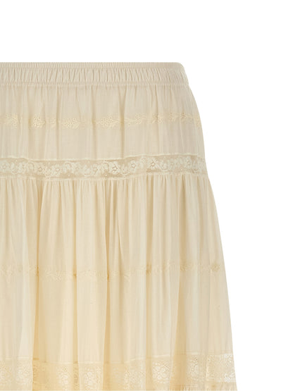 Skirt by Ermanno Scervino for women in cotton white features a contoured silhouette from the Women's Cotton Mini Skirt collection, characterized by its contoured mini for a contoured finish.