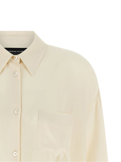Blouse by Fabiana Filippi for women in silk & acetate beige features an architectural silhouette with a refined and elegant for a architectural look.