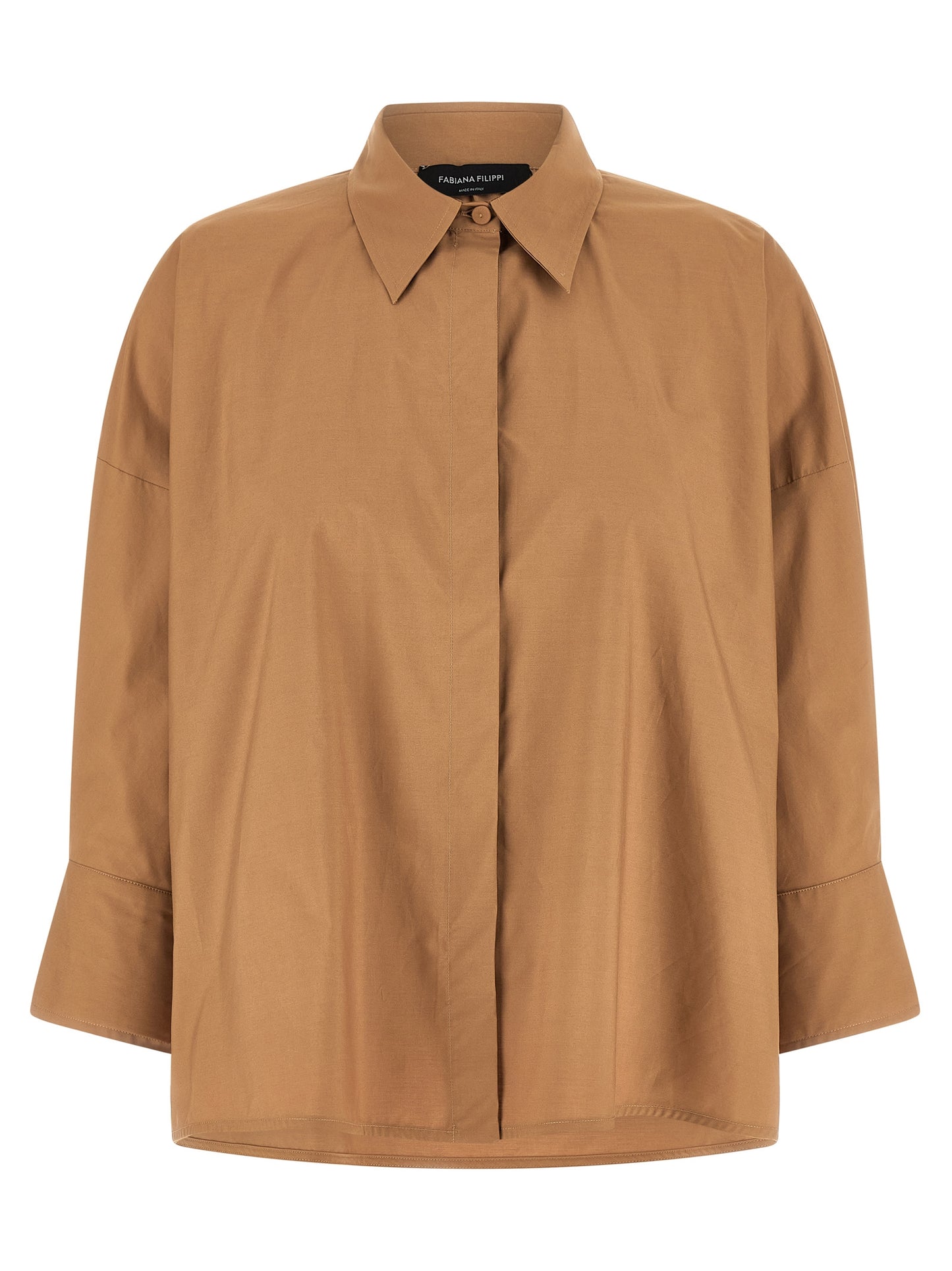Blouse by Fabiana Filippi for women in cotton brown, featuring a nuanced three-quarter-sleeve and nuanced for a sophisticated finish.