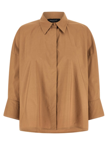 Blouse by Fabiana Filippi for women in cotton brown, featuring a nuanced three-quarter-sleeve and nuanced for a sophisticated finish.
