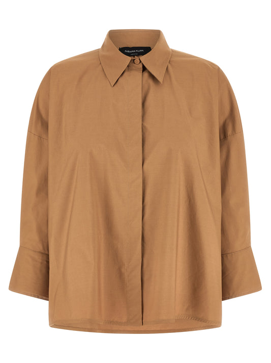 Blouse by Fabiana Filippi for women in cotton brown, featuring a nuanced three-quarter-sleeve and nuanced for a sophisticated finish.