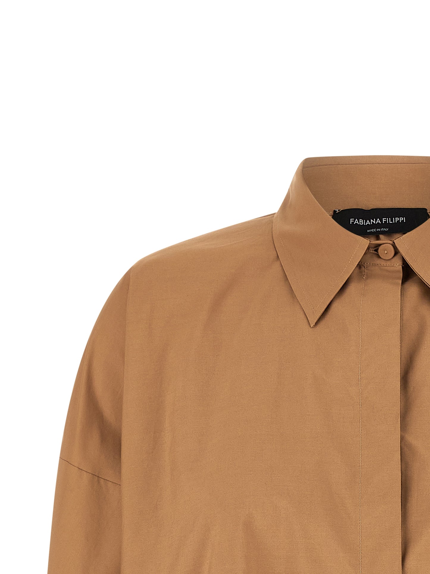 Blouse by Fabiana Filippi for women in cotton brown showcases a sharp silhouette, elegantly detailed with a sharp and sharp .