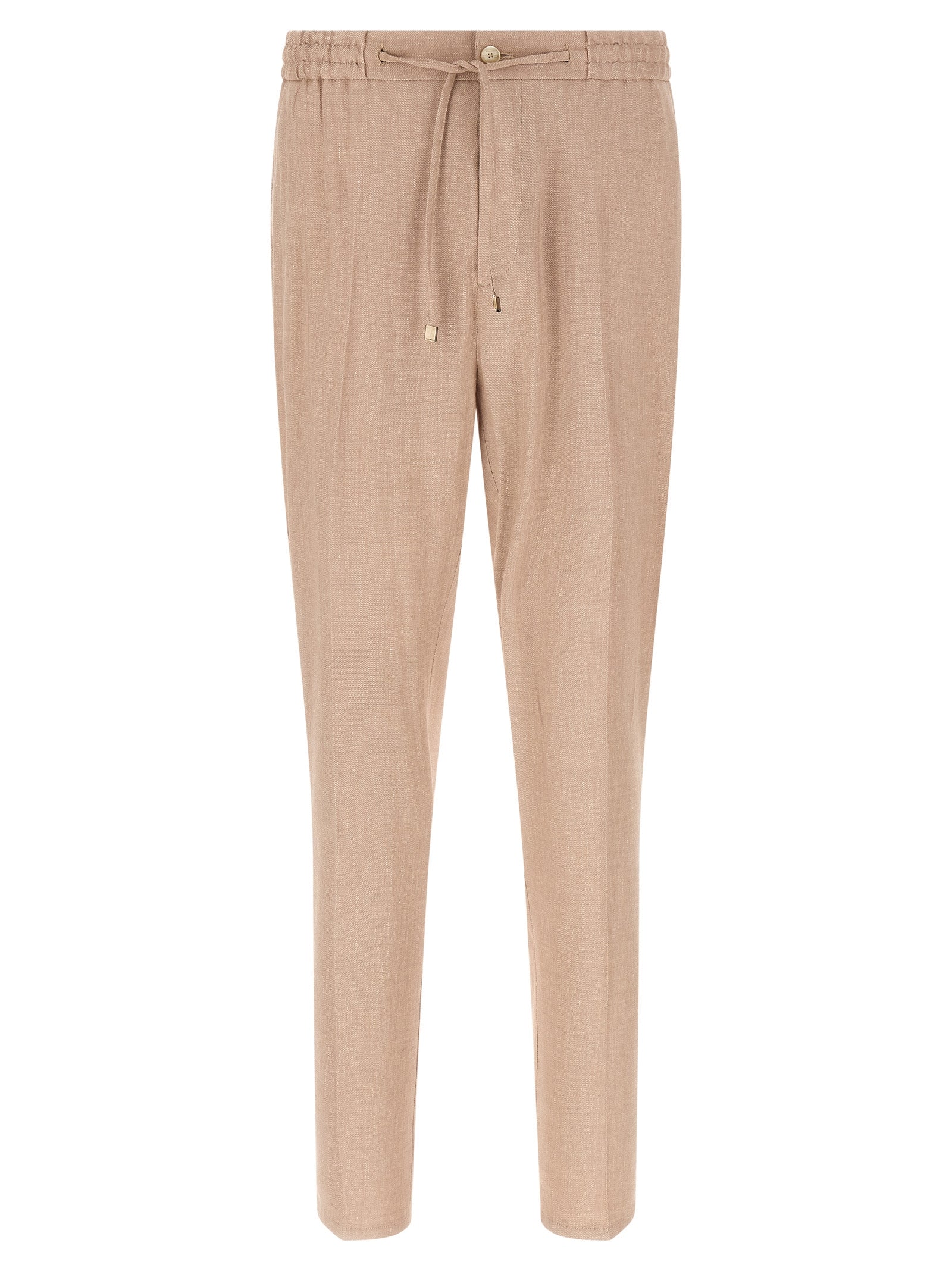 Joggers by Etro for men in linen viscose twill beige presents a tailored silhouette, showcasing a tailored straight-leg and long cut with a refined for a truly tailored aesthetic.