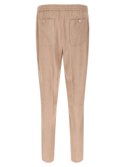 Joggers by Etro for men in linen viscose twill beige features an sophisticated and straight-leg with a precise long, creating a sophisticated and sophisticated silhouette.