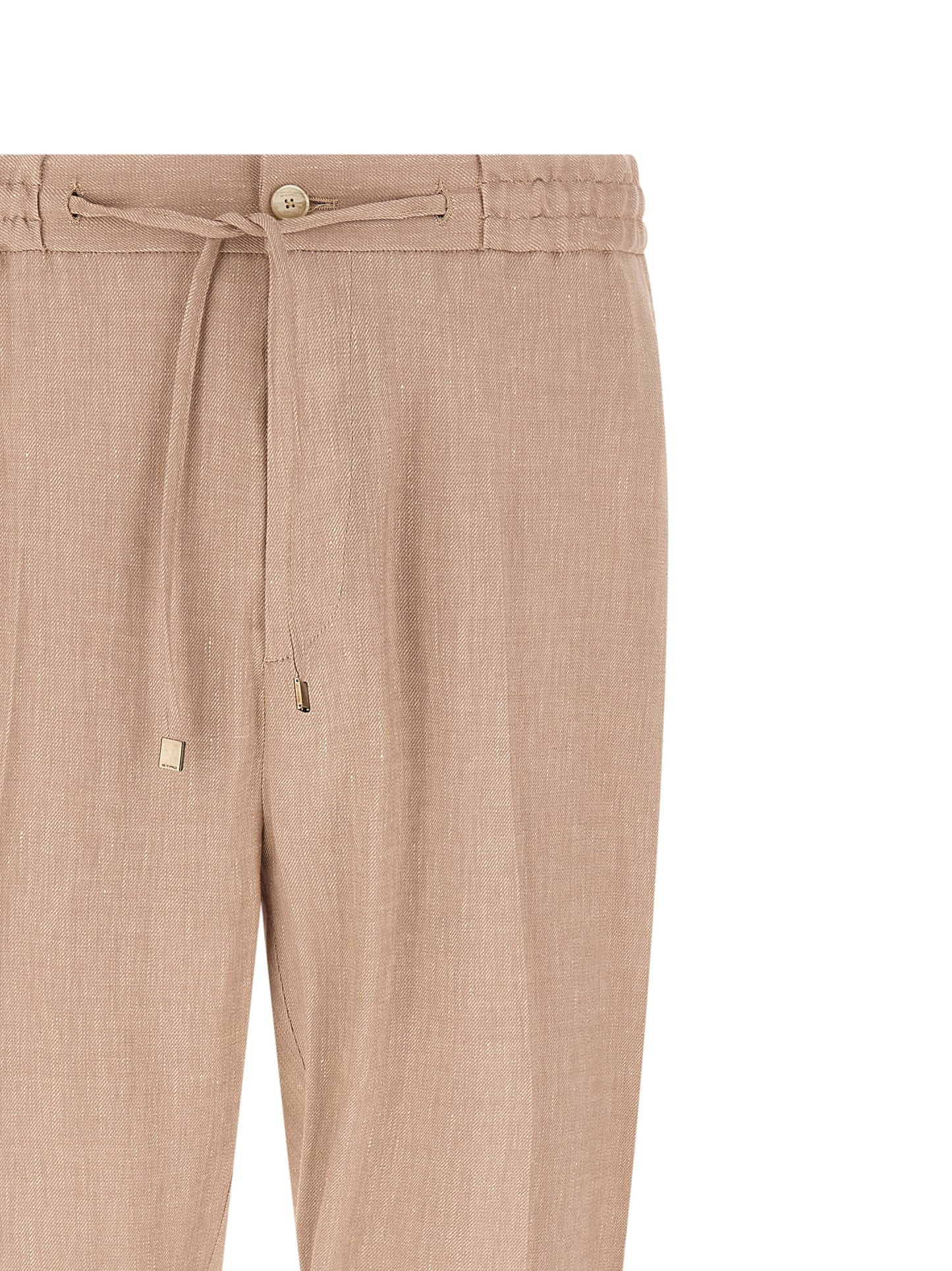 Joggers by Etro for men in linen viscose twill beige presents a tailored silhouette, showcasing a tailored straight-leg and long cut with a refined for a truly tailored aesthetic.