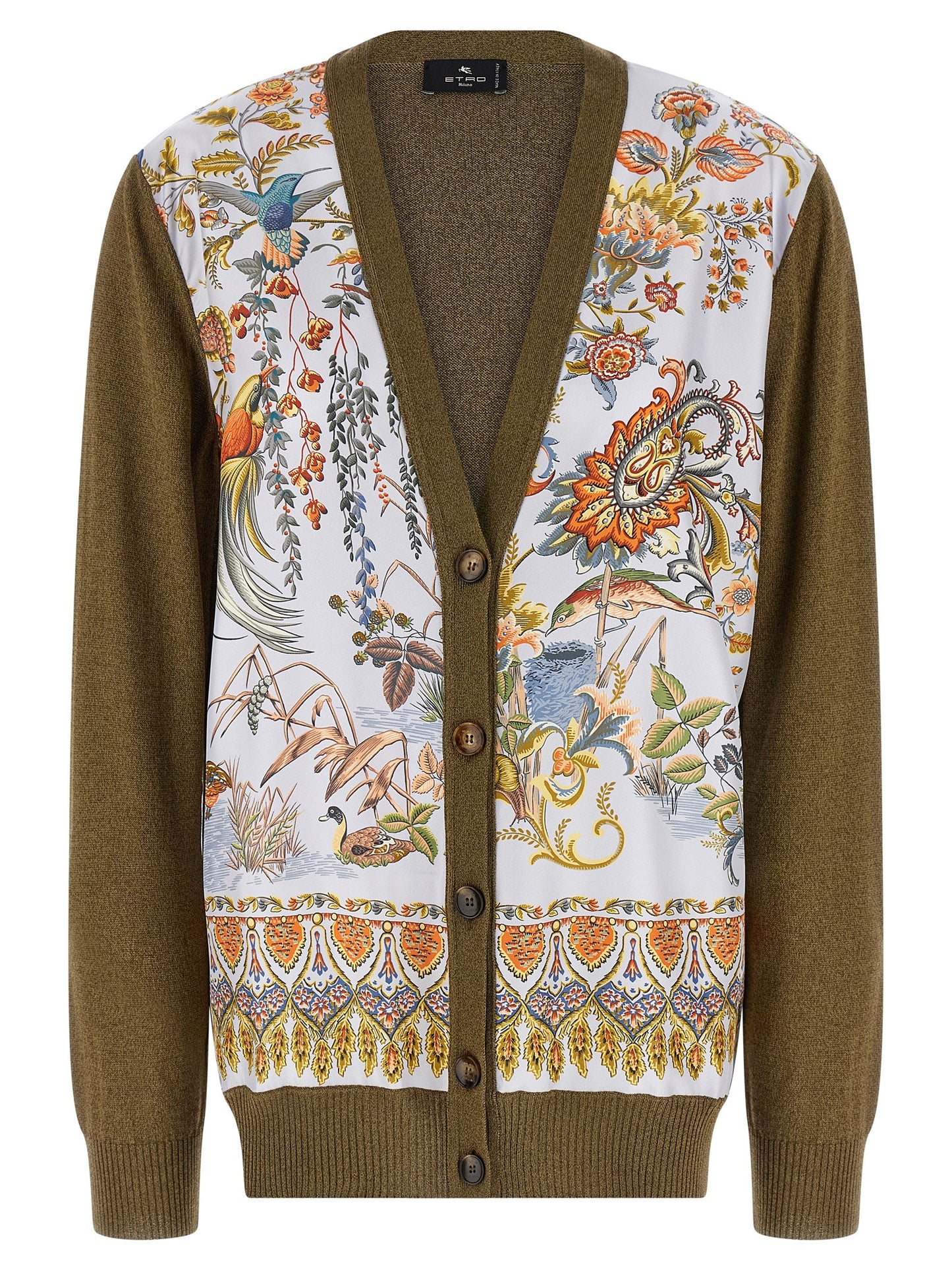 Cardigan by Etro for women in silk cotton & viscose bicolour, green, patterned & paisley features an impeccable silhouette, showcasing a sophisticated v-neck neckline and detail for a truly impeccable finish.