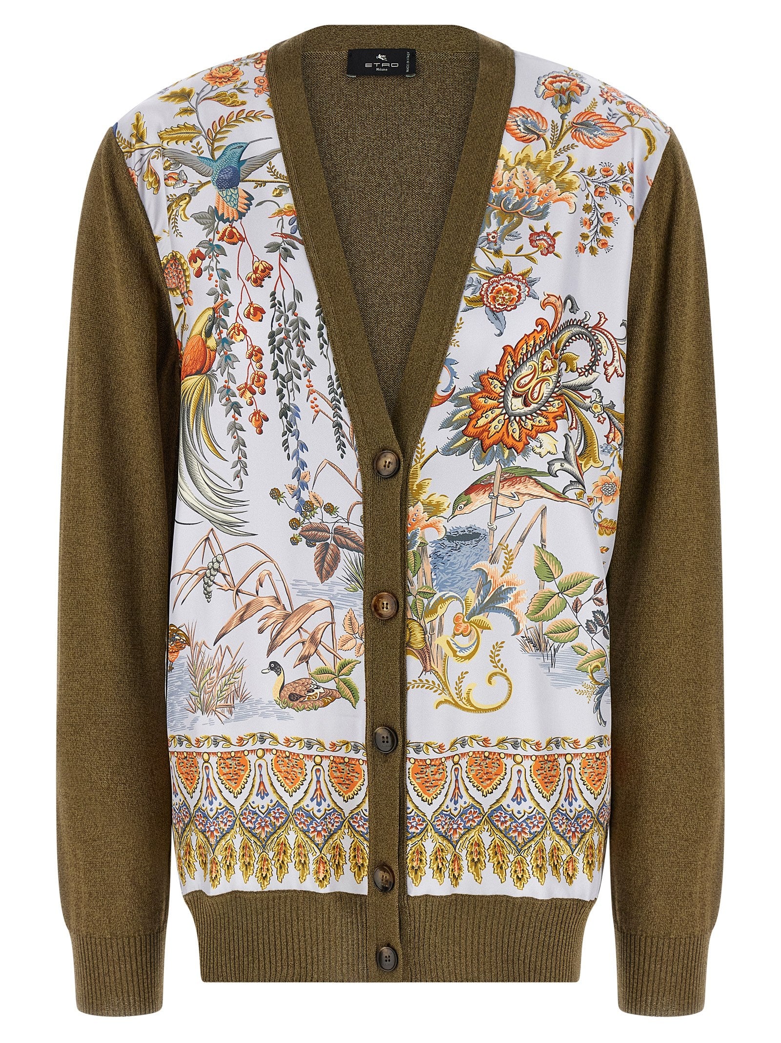 Cardigan by Etro for women in silk cotton & viscose bicolour, green, patterned & paisley features an impeccable silhouette, showcasing a sophisticated v-neck neckline and detail for a truly impeccable finish.
