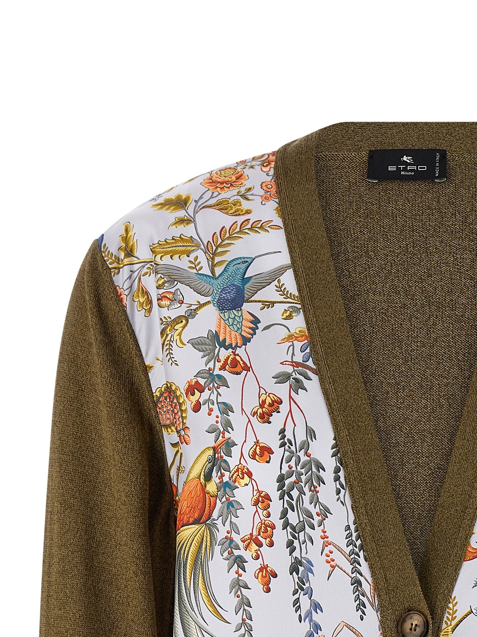 Cardigan by Etro for women in silk cotton & viscose bicolour, green, patterned & paisley presents a textural silhouette, artfully finished with a textural v-neck neckline and for a sophisticated, textural look.