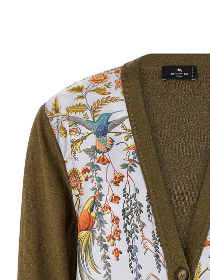 Cardigan by Etro for women in silk cotton & viscose bicolour, green, patterned & paisley presents a textural silhouette, artfully finished with a textural v-neck neckline and for a sophisticated, textural look.
