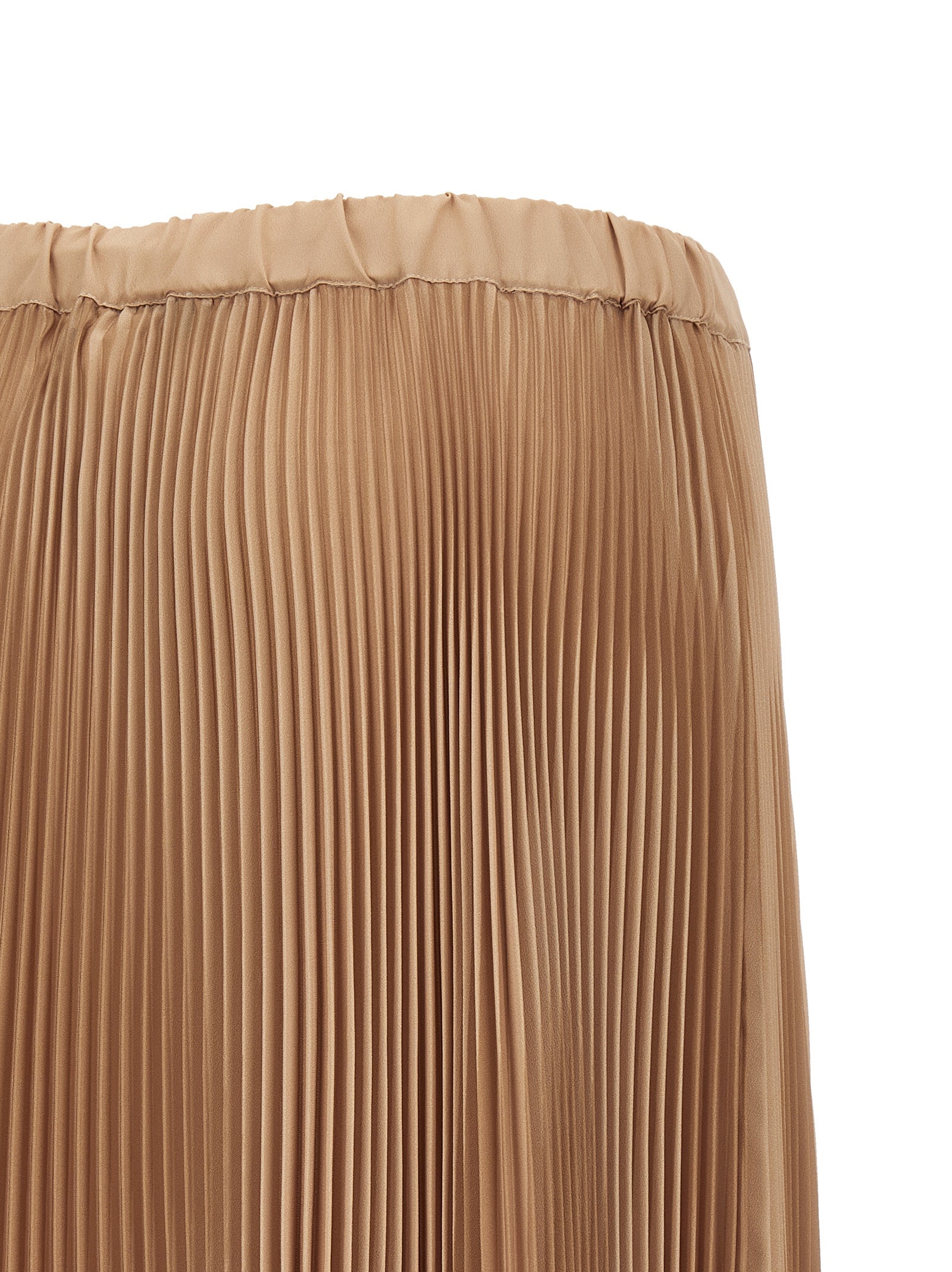 Skirt by Fabiana Filippi for women in polyester beige features an relaxed-yet-refined silhouette that elegantly showcases the Women's Pleated Flared Polyester Midi Skirt design and sophisticated midi.