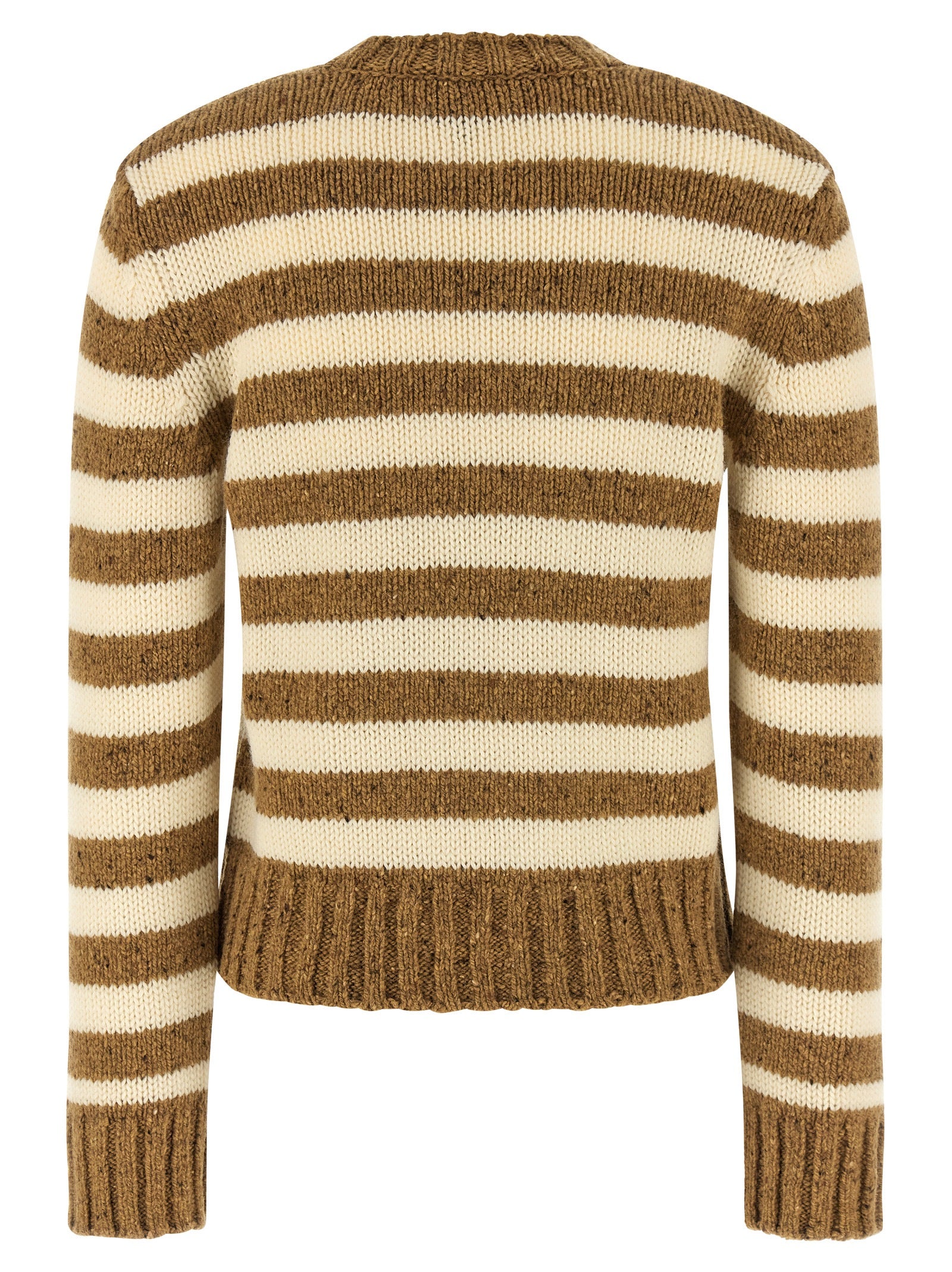 Cardigan by A.P.C. for women in virgin wool brown & striped showcases a captivating silhouette, artfully detailed with a captivating and crew neckline for a truly sophisticated captivating look.
