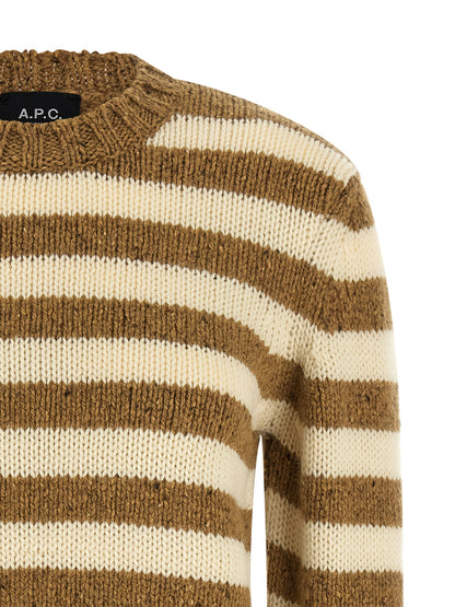 Cardigan by A.P.C. for women in virgin wool brown & striped features a nuanced silhouette with a refined crew neckline and nuanced detailing for a sophisticated look.